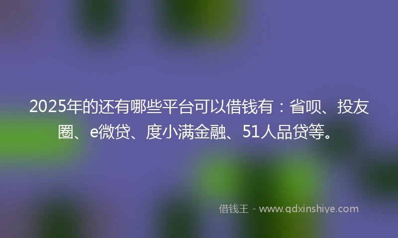 2025年的还有哪些平台可以借钱有:省呗、投友圈、e微贷、度小满金融、51人品贷等。