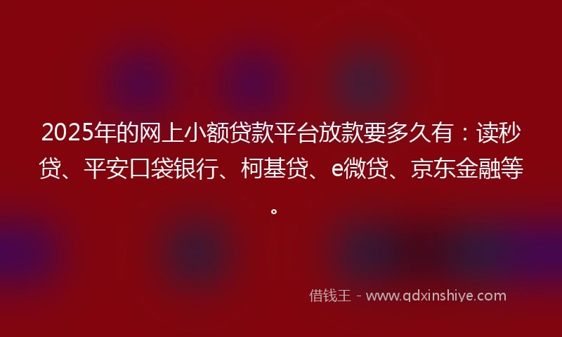 2025年的网上小额贷款平台放款要多久有：读秒贷、平安口袋银行、柯基贷、e微贷、京东金融等。