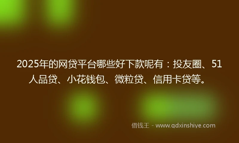 2025年的网贷平台哪些好下款呢有：投友圈、51人品贷、小花钱包、微粒贷、信用卡贷等。