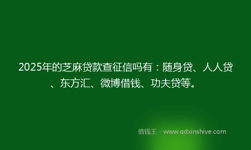 2025年的芝麻贷款查征信吗有：随身贷、人人贷、东方汇、微博借钱、功夫贷等。