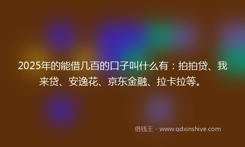 2025年的能借几百的口子叫什么有：拍拍贷、我来贷、安逸花、京东金融、拉卡拉等。