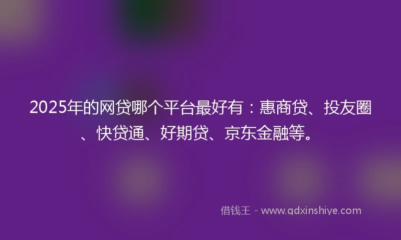 2025年的网贷哪个平台最好有：惠商贷、投友圈、快贷通、好期贷、京东金融等。