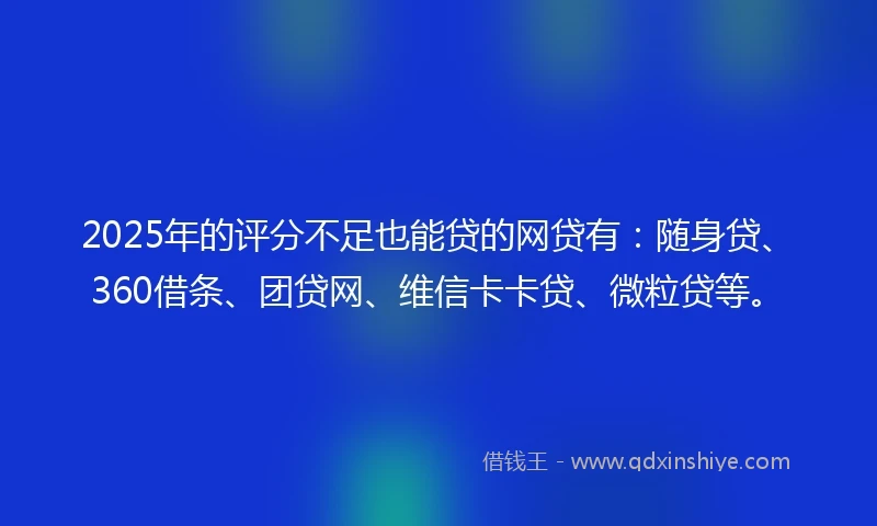 2025年的评分不足也能贷的网贷有：随身贷、360借条、团贷网、维信卡卡贷、微粒贷等。