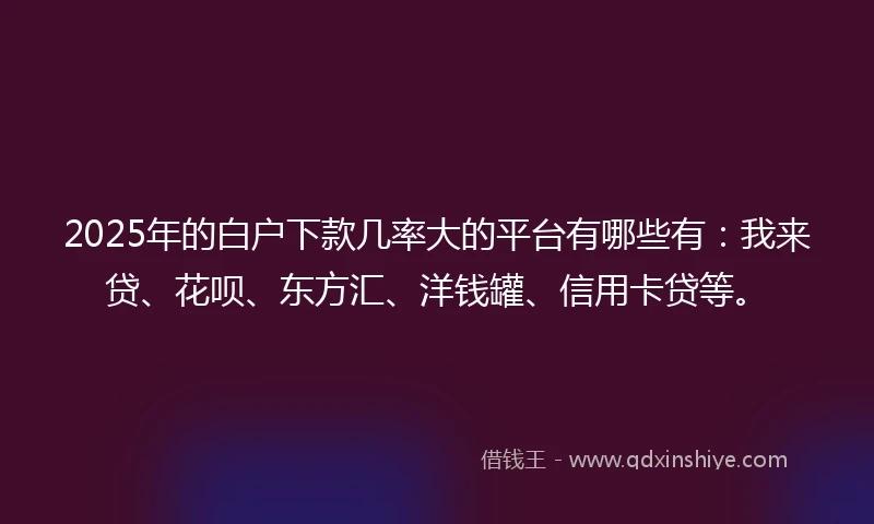 2025年的白户下款几率大的平台有哪些有：我来贷、花呗、东方汇、洋钱罐、信用卡贷等。