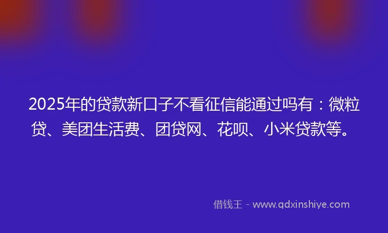 2025年的贷款新口子不看征信能通过吗有：微粒贷、美团生活费、团贷网、花呗、小米贷款等。