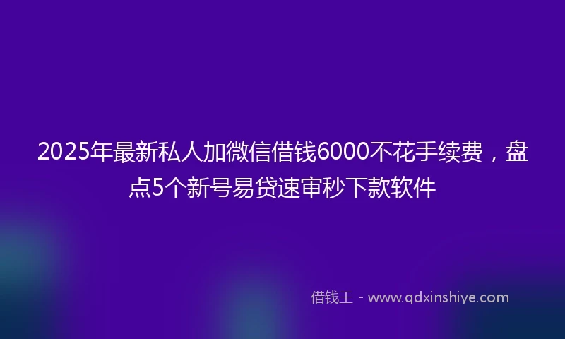 2025年最新私人加微信借钱6000不花手续费，盘点5个新号易贷速审秒下款软件