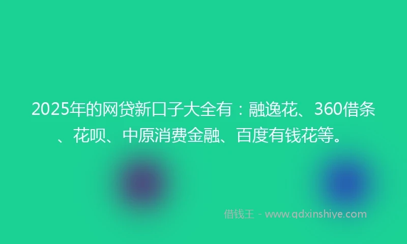 2025年的网贷新口子大全有：融逸花、360借条、花呗、中原消费金融、百度有钱花等。