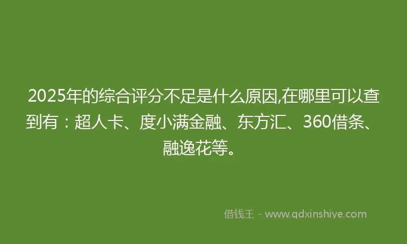 2025年的综合评分不足是什么原因,在哪里可以查到有：超人卡、度小满金融、东方汇、360借条、融逸花等。