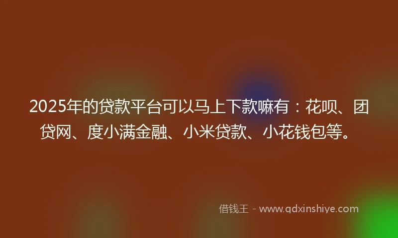 2025年的贷款平台可以马上下款嘛有：花呗、团贷网、度小满金融、小米贷款、小花钱包等。