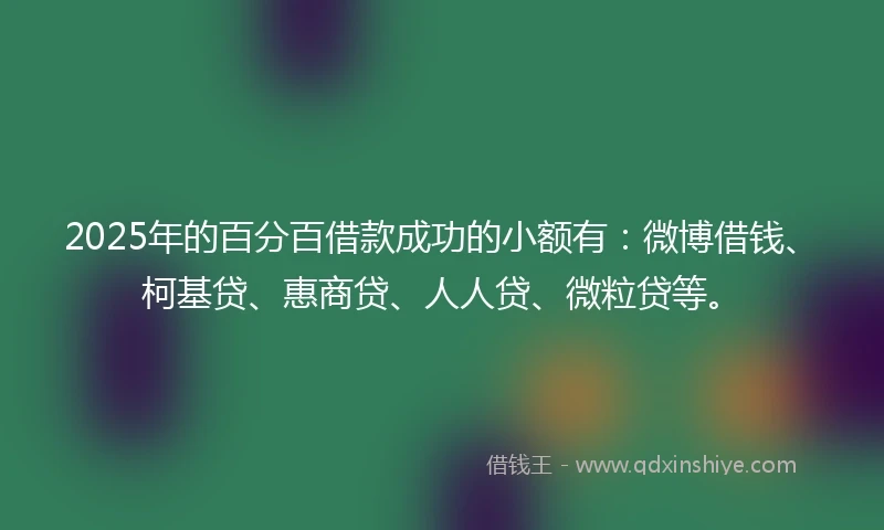2025年的百分百借款成功的小额有：微博借钱、柯基贷、惠商贷、人人贷、微粒贷等。