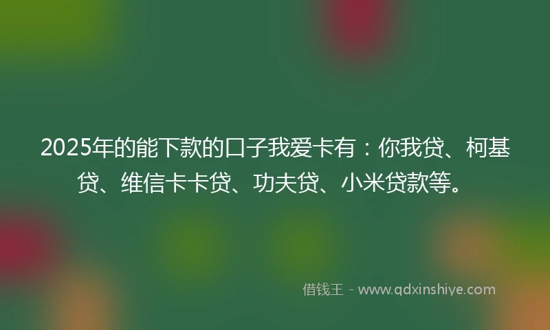 2025年的能下款的口子我爱卡有：你我贷、柯基贷、维信卡卡贷、功夫贷、小米贷款等。