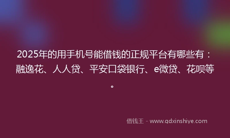 2025年的用手机号能借钱的正规平台有哪些有：融逸花、人人贷、平安口袋银行、e微贷、花呗等。