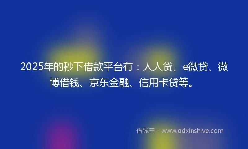 2025年的秒下借款平台有：人人贷、e微贷、微博借钱、京东金融、信用卡贷等。