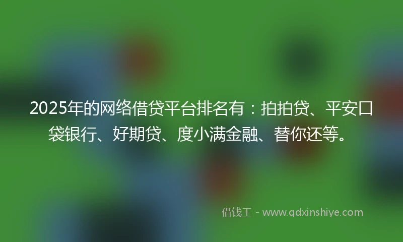 2025年的网络借贷平台排名有：拍拍贷、平安口袋银行、好期贷、度小满金融、替你还等。