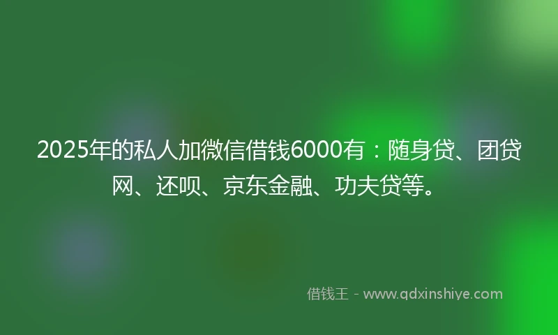 2025年的私人加微信借钱6000有：随身贷、团贷网、还呗、京东金融、功夫贷等。