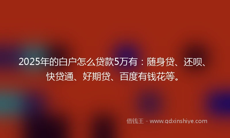 2025年的白户怎么贷款5万有：随身贷、还呗、快贷通、好期贷、百度有钱花等。