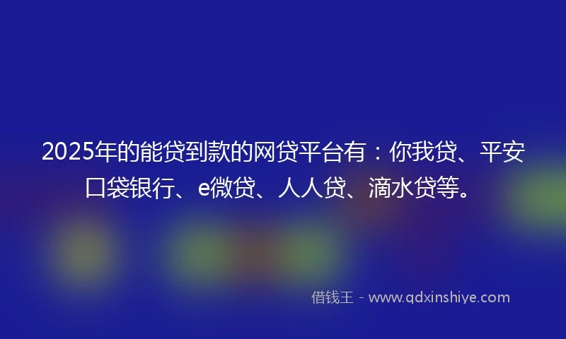 2025年的能贷到款的网贷平台有：你我贷、平安口袋银行、e微贷、人人贷、滴水贷等。