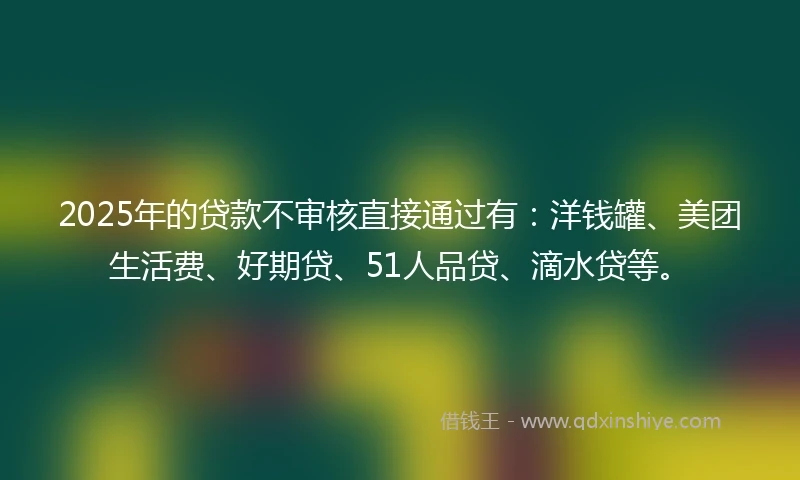 2025年的贷款不审核直接通过有：洋钱罐、美团生活费、好期贷、51人品贷、滴水贷等。