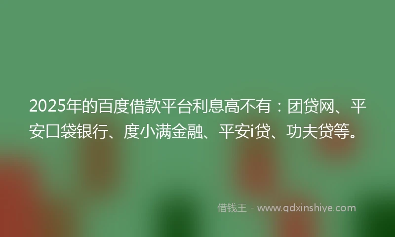 2025年的百度借款平台利息高不有：团贷网、平安口袋银行、度小满金融、平安i贷、功夫贷等。