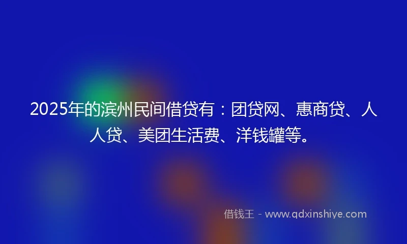 2025年的滨州民间借贷有：团贷网、惠商贷、人人贷、美团生活费、洋钱罐等。