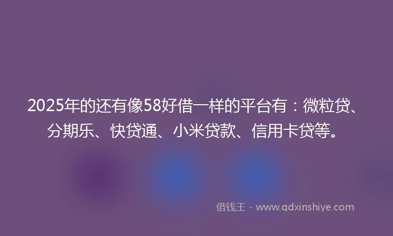 2025年的还有像58好借一样的平台有：微粒贷、分期乐、快贷通、小米贷款、信用卡贷等。
