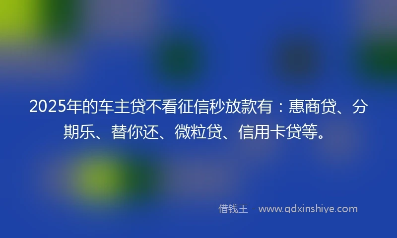 2025年的车主贷不看征信秒放款有:惠商贷、分期乐、替你还、微粒贷、信用卡贷等。