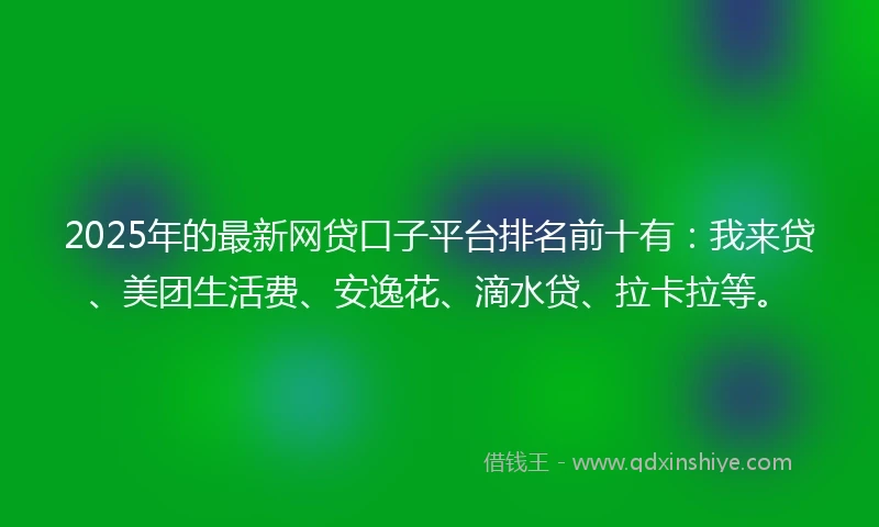 2025年的最新网贷口子平台排名前十有：我来贷、美团生活费、安逸花、滴水贷、拉卡拉等。