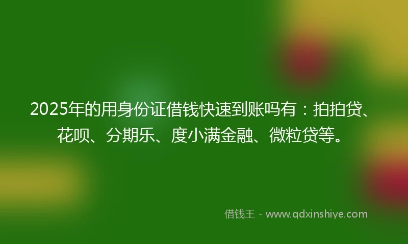 2025年的用身份证借钱快速到账吗有：拍拍贷、花呗、分期乐、度小满金融、微粒贷等。