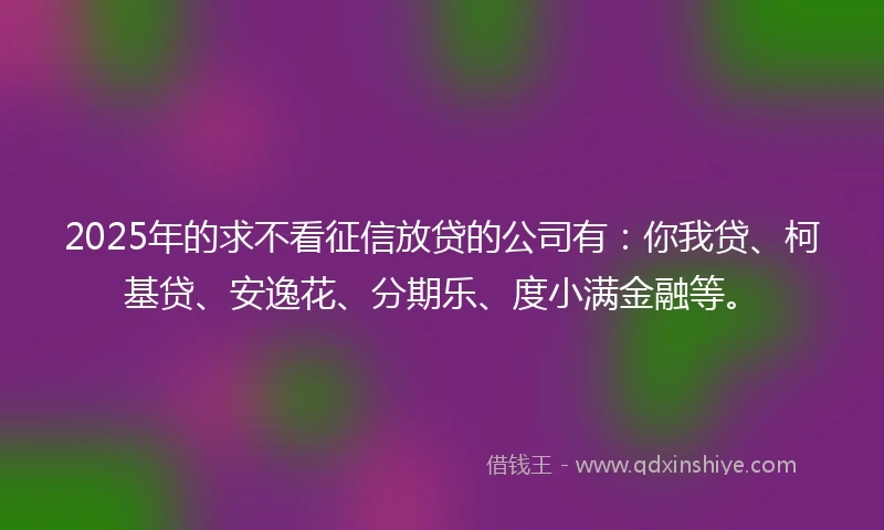 2025年的求不看征信放贷的公司有：你我贷、柯基贷、安逸花、分期乐、度小满金融等。
