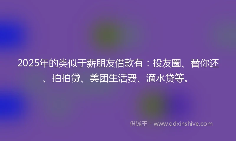2025年的类似于薪朋友借款有：投友圈、替你还、拍拍贷、美团生活费、滴水贷等。