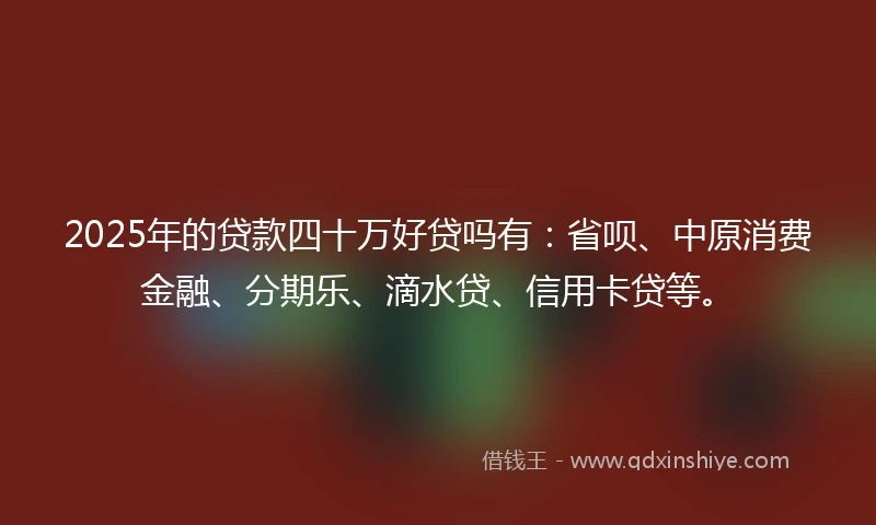 2025年的贷款四十万好贷吗有:省呗、中原消费金融、分期乐、滴水贷、信用卡贷等。