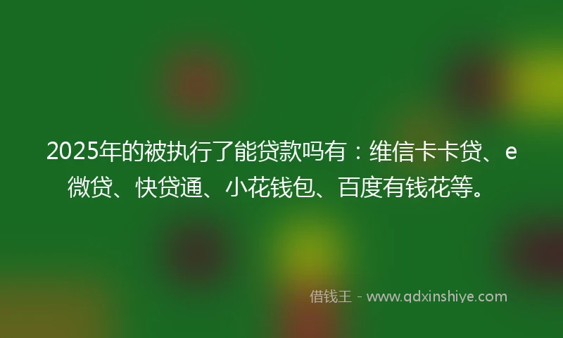 2025年的被执行了能贷款吗有：维信卡卡贷、e微贷、快贷通、小花钱包、百度有钱花等。