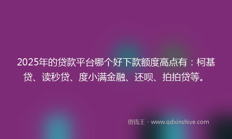 2025年的贷款平台哪个好下款额度高点有：柯基贷、读秒贷、度小满金融、还呗、拍拍贷等。