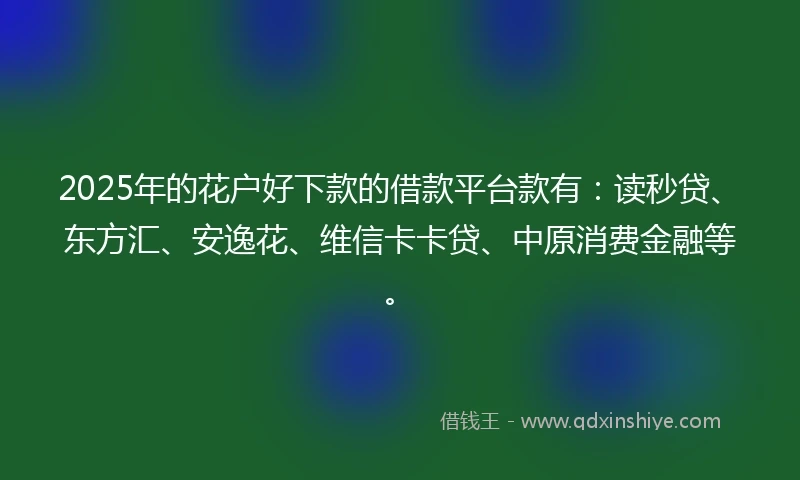 2025年的花户好下款的借款平台款有：读秒贷、东方汇、安逸花、维信卡卡贷、中原消费金融等。