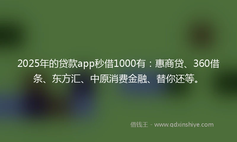 2025年的贷款app秒借1000有：惠商贷、360借条、东方汇、中原消费金融、替你还等。