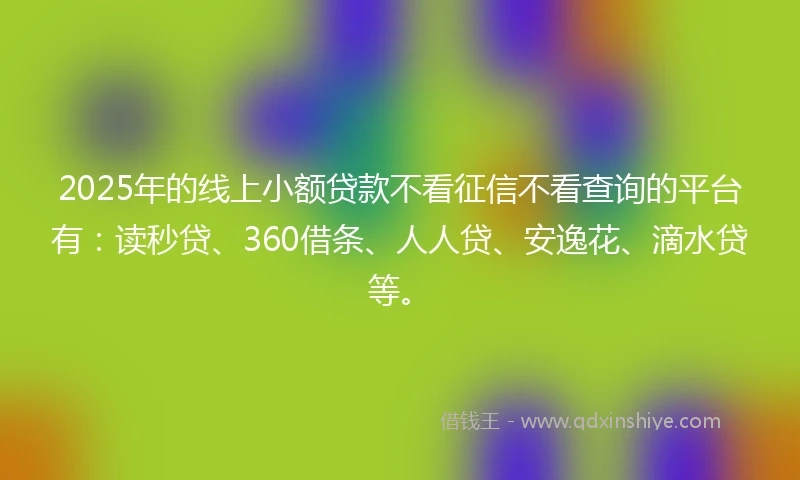 2025年的线上小额贷款不看征信不看查询的平台有：读秒贷、360借条、人人贷、安逸花、滴水贷等。