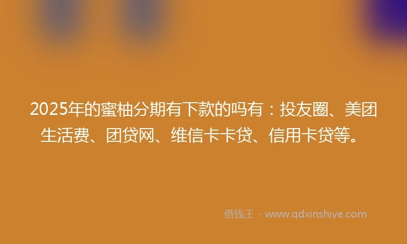 2025年的蜜柚分期有下款的吗有：投友圈、美团生活费、团贷网、维信卡卡贷、信用卡贷等。