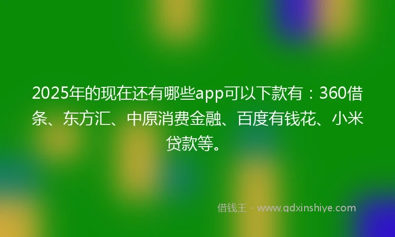 2025年的现在还有哪些app可以下款有：360借条、东方汇、中原消费金融、百度有钱花、小米贷款等。