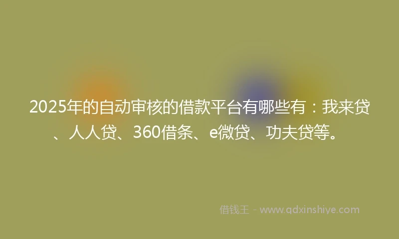 2025年的自动审核的借款平台有哪些有：我来贷、人人贷、360借条、e微贷、功夫贷等。