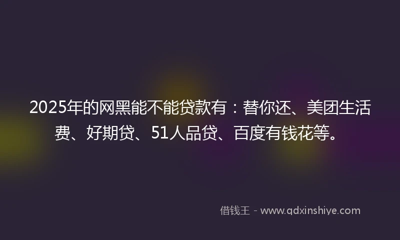2025年的网黑能不能贷款有：替你还、美团生活费、好期贷、51人品贷、百度有钱花等。