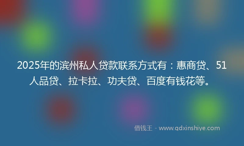 2025年的滨州私人贷款联系方式有：惠商贷、51人品贷、拉卡拉、功夫贷、百度有钱花等。