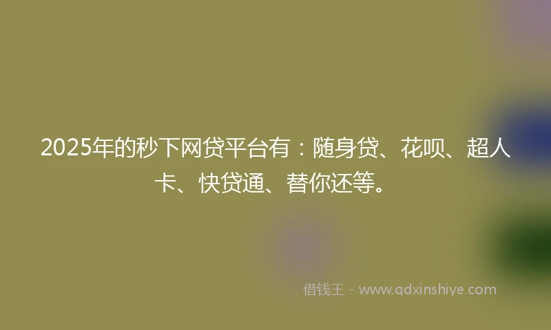 2025年的秒下网贷平台有：随身贷、花呗、超人卡、快贷通、替你还等。