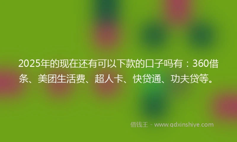 2025年的现在还有可以下款的口子吗有：360借条、美团生活费、超人卡、快贷通、功夫贷等。