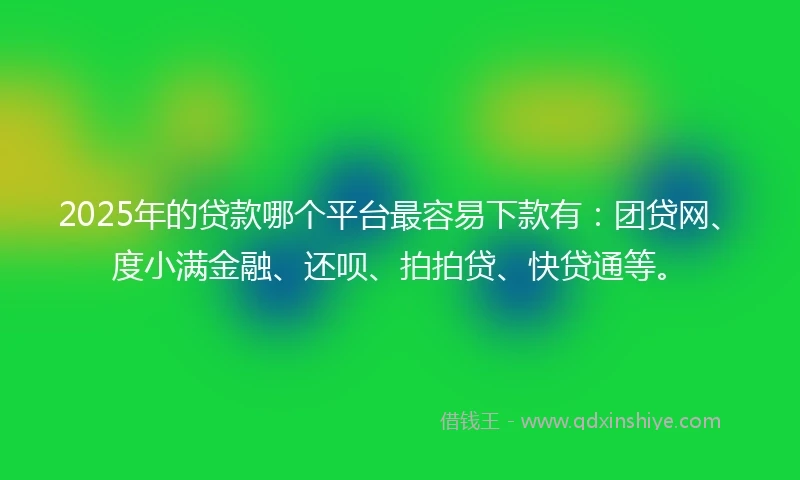 2025年的贷款哪个平台最容易下款有：团贷网、度小满金融、还呗、拍拍贷、快贷通等。
