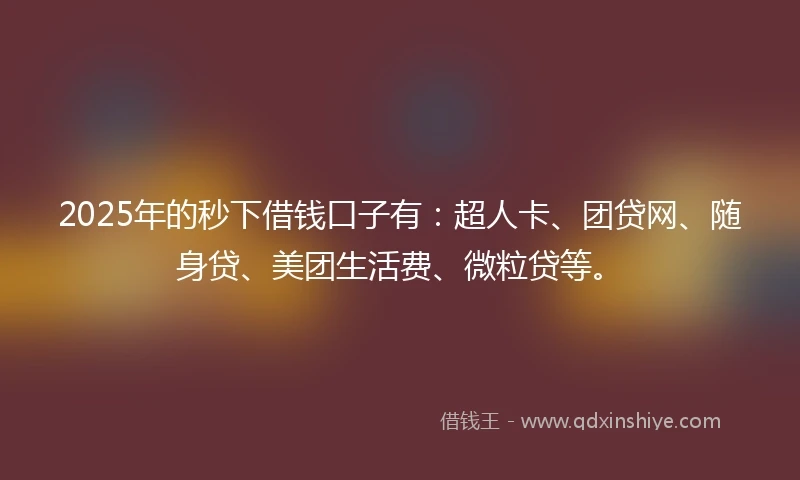 2025年的秒下借钱口子有：超人卡、团贷网、随身贷、美团生活费、微粒贷等。