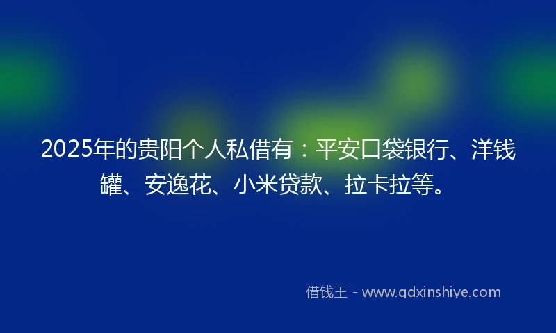 2025年的贵阳个人私借有：平安口袋银行、洋钱罐、安逸花、小米贷款、拉卡拉等。