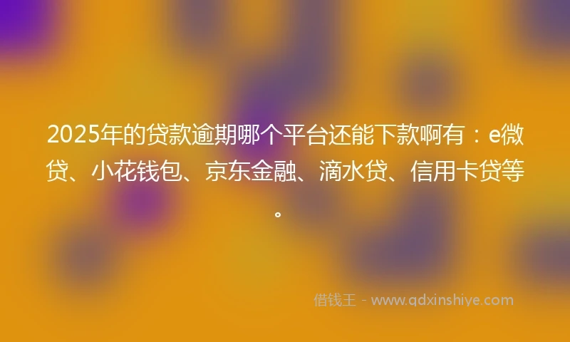2025年的贷款逾期哪个平台还能下款啊有：e微贷、小花钱包、京东金融、滴水贷、信用卡贷等。