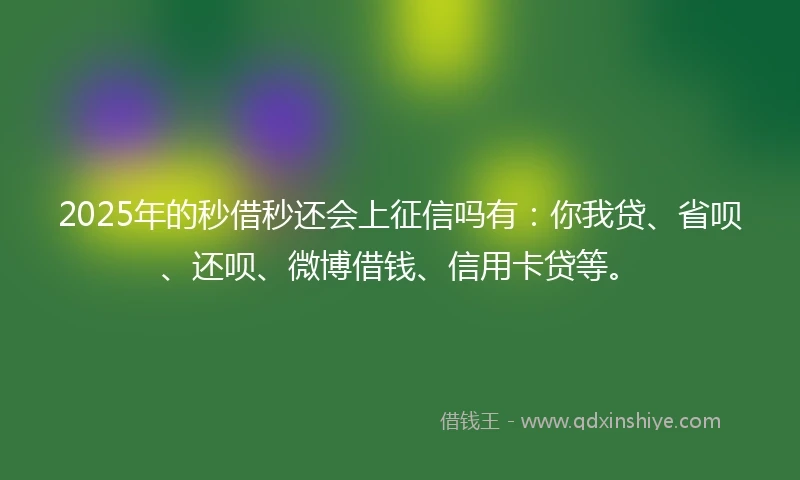 2025年的秒借秒还会上征信吗有：你我贷、省呗、还呗、微博借钱、信用卡贷等。