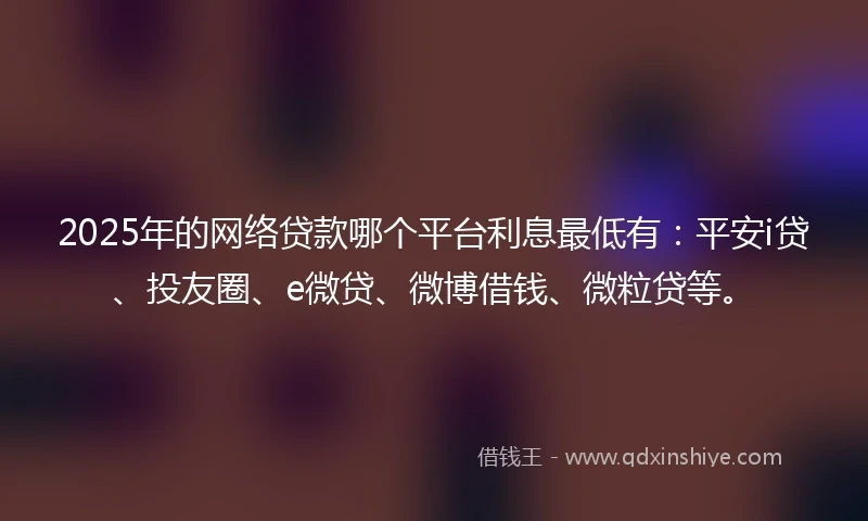2025年的网络贷款哪个平台利息最低有：平安i贷、投友圈、e微贷、微博借钱、微粒贷等。