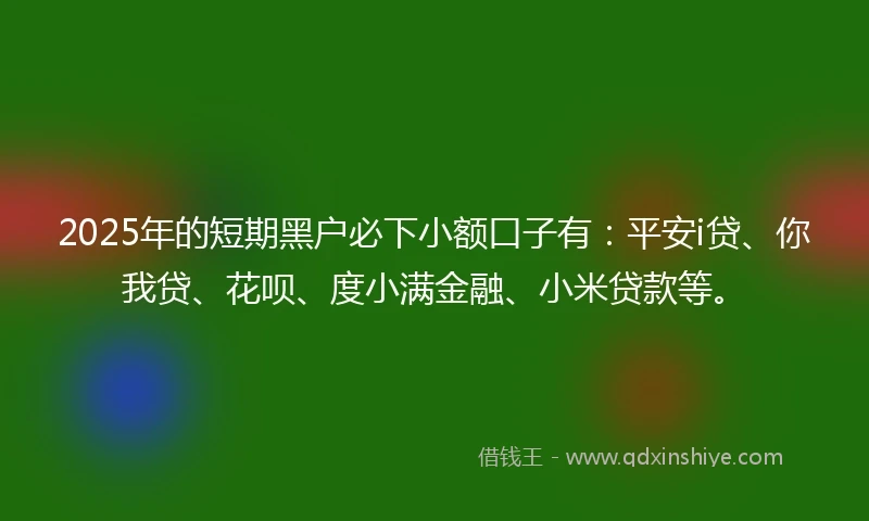 2025年的短期黑户必下小额口子有：平安i贷、你我贷、花呗、度小满金融、小米贷款等。